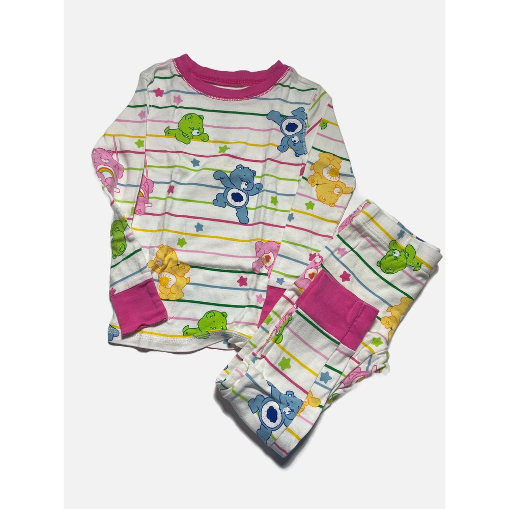 Care Bears Pajama Set Kids Size 6 White Pink Striped Character Sleepwear Retro